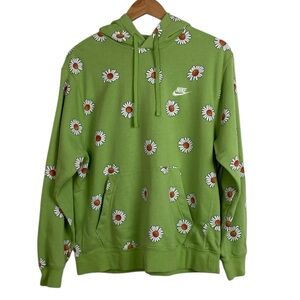 Nike Green Daisy-Print Pullover Hoodie, Size Large